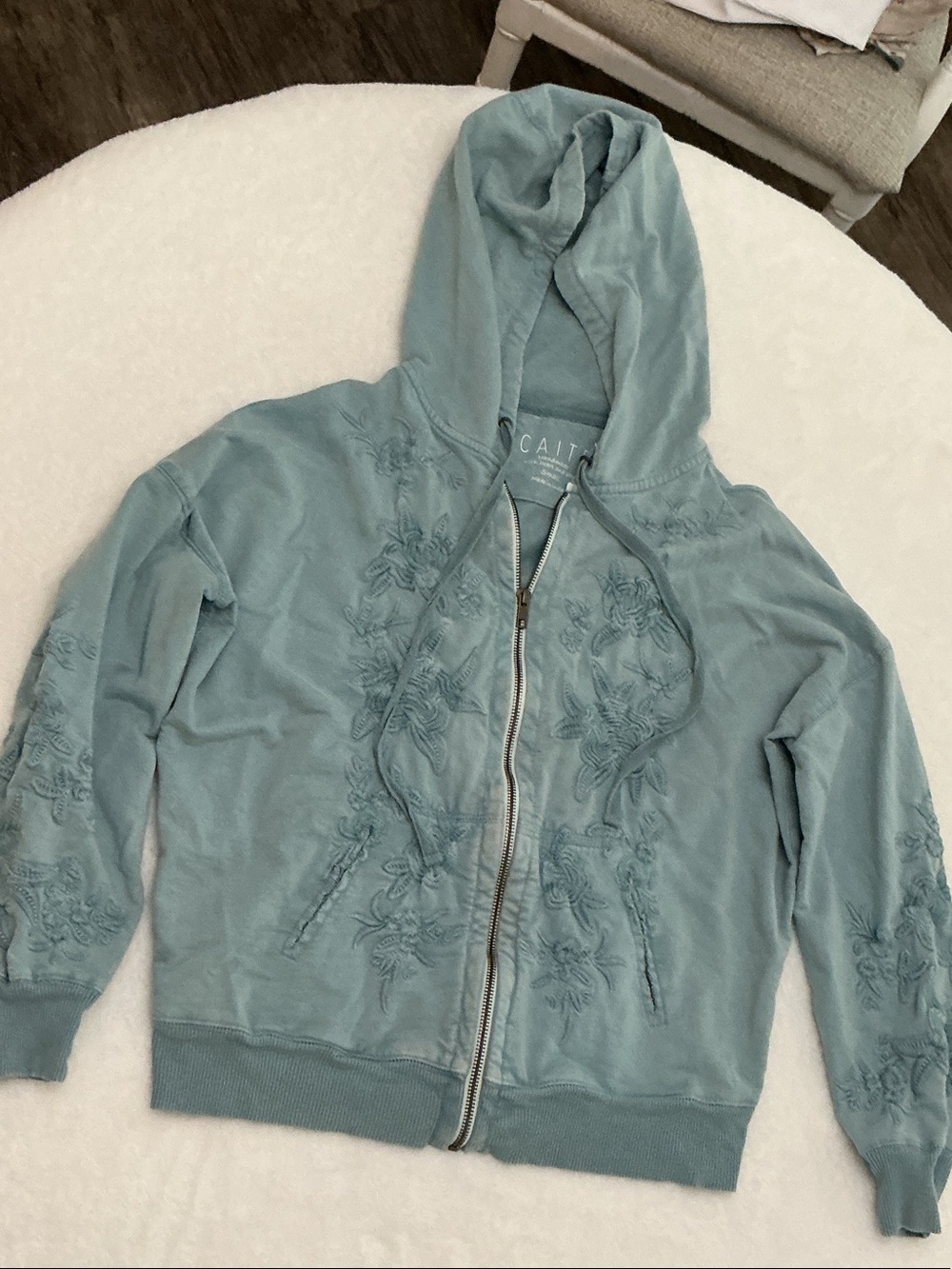 CAIT Blue Embroidered Zip Hoodie
